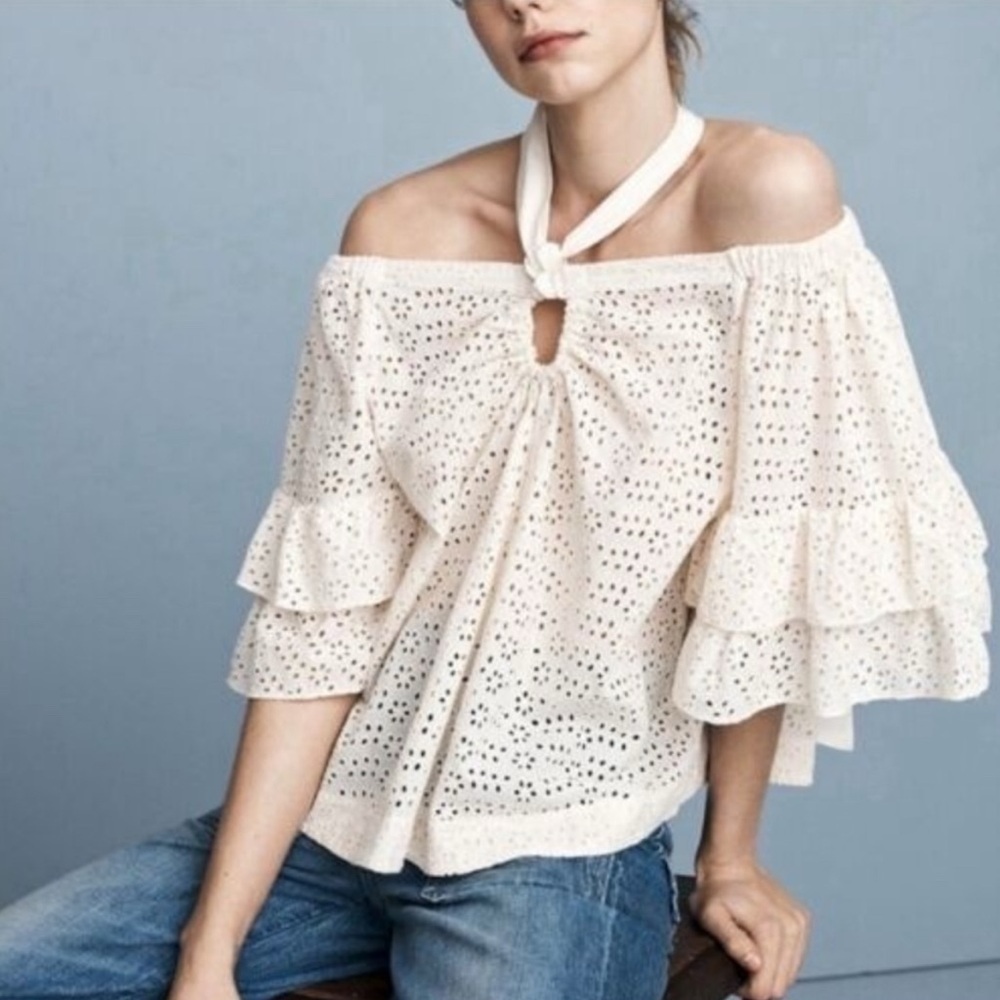 Rebecca Taylor Off-Shoulder eyelet Blouse Cream top